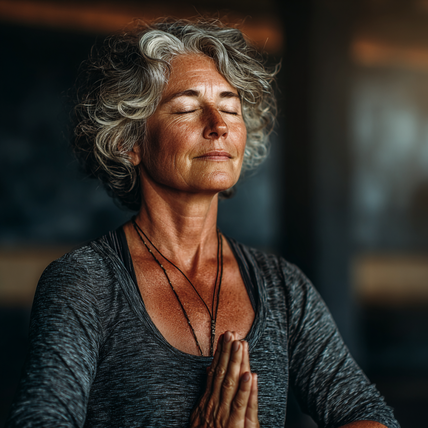 Grupo diverso de adultos mayores en clase de yoga